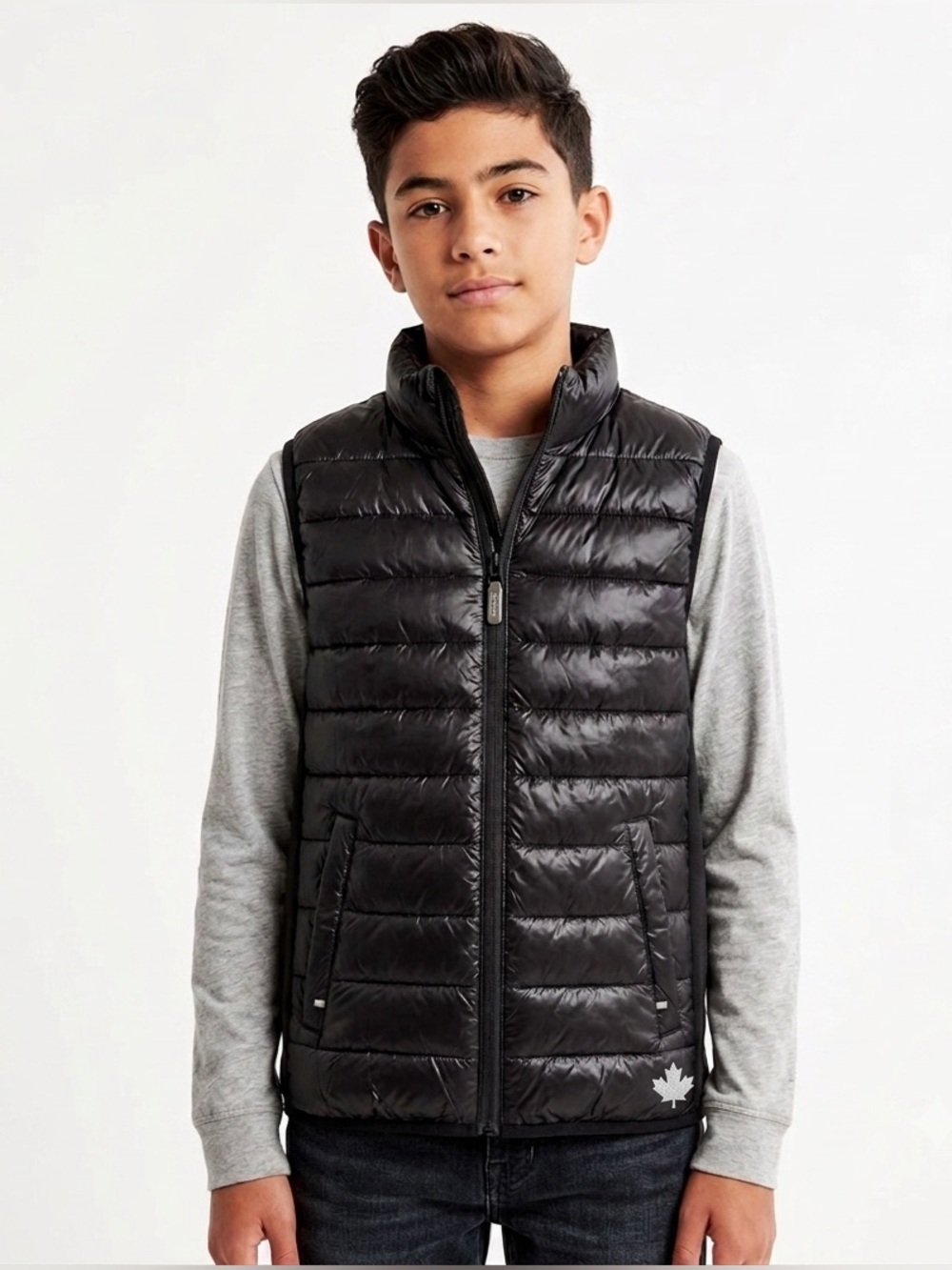 Canadians Black Lightweight Packable Layer Puffer Vest Youth Boy Size XL 14/16